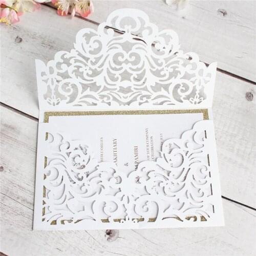 Vintage invitations wedding white pink hollow laser greeting card personalized printing multi colors manufacturer supply