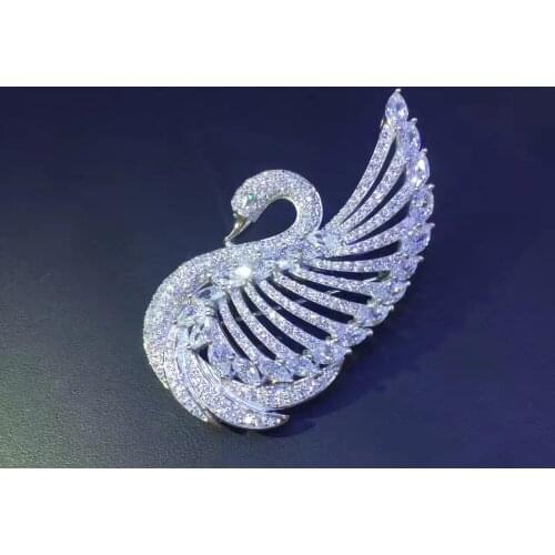 High quality 925 sterling silver with cubic zircon swan brooch pins for women jewelry white color fashion free shipping bling