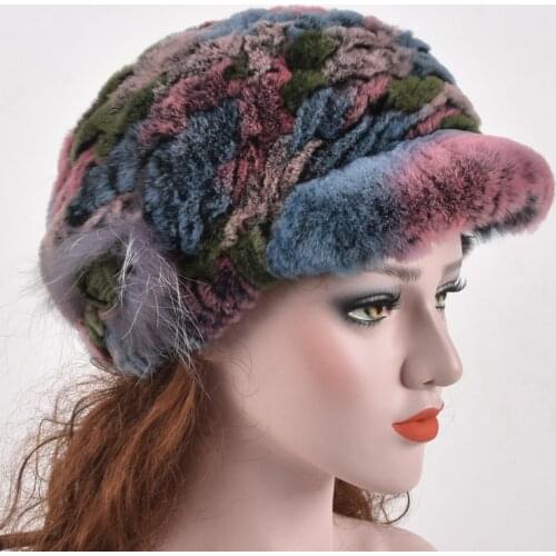 Women Real Fashion Rex Rabbit Fur Hat Winter New Rex Rabbit Fur Beanies Caps Warm Knitted Real Rex Rabbit Fur Cap