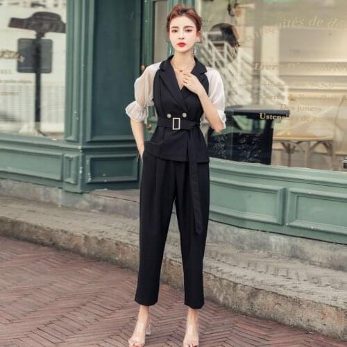 New arrival fashion women sets summer office lady casual patchwork jacket and long pant work style high quality two piece sets
