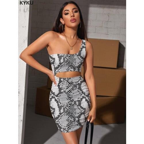 KYKU Snake Skin Dress Women Black And White Pleating Novel Vestido Sexy Harajuku Bodycon Dress Womens Clothing Mini Evening