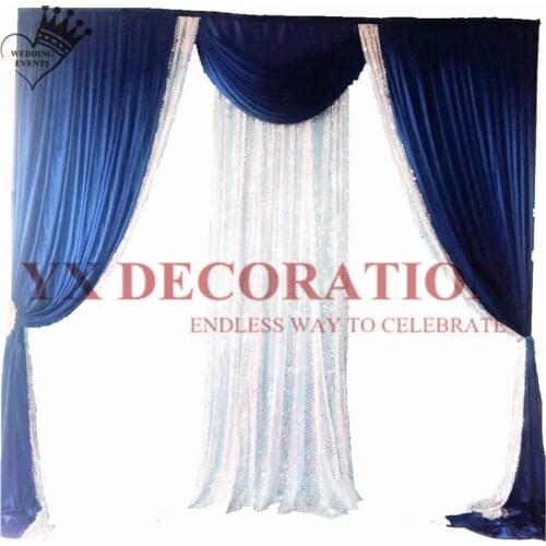 10FT Long Royal Blue Ice Silk Swag Drapery Valance With Silver Sequin Fabric For Wedding Event Decoration