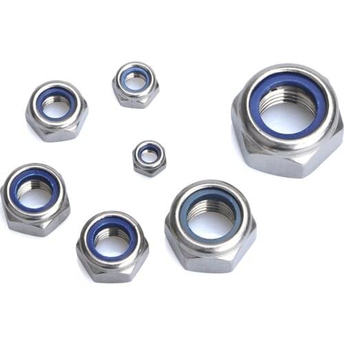 2/5/25pcs M2 M2.5 M3 M4 M5 M6 M8 M10 M12 M16 304 Stainless Steel Black Hex Nylon Insert Lock Nut Self-locking Nylock Nut Locknut