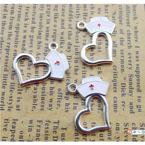 8 Pieces/Lot 20*21mm Antique Silver Plated Alloy Nurse Hat Heart Medical Charm Pendant For Diy Jewelry Making