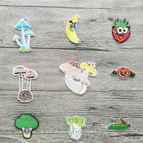 9pcs/set Vegetable Applique Embroidered Iron on Mushroom Strawberry Patches For Clothes Bag Sticker Diy Craft Repair Decoration