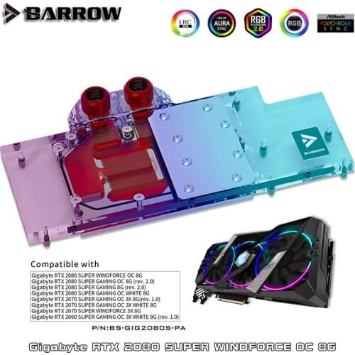 Barrow GPU Block For Gigabyte RTX 2070 2080 SUPER Gaming OC Series Graphics Card, Full Coverage MB SYNC Aurora, BS-GIG2080S-PA