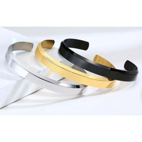 Modyle Custom Bangle for Men Black Gold Silver Color Stainless Steel Cuff Bracelet Personalized Name Jewelry Anniversay Gift
