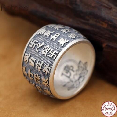 Buddhist Heart Sutra Ring Real S999 Sterling Silver colour Men Women Buddha Ring Vintage jewelry Arrival Thai silver colour ring