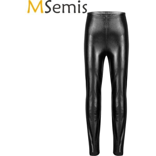 Kids Girls Metallic Stretch Leggings Gymnastic Leotard Disco Ballet Jazz Dance Costume Competitions Stage Performances Pants