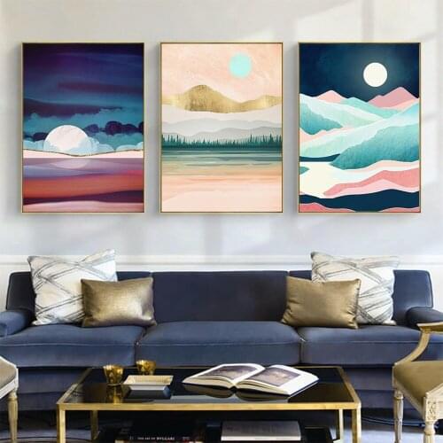 Home Painting Canvas Abstract Forest Sun Mountains Landscape Big Size Canvas Painting for Home Decor Wall Art Poster No Frame