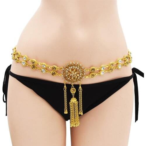 Egypt Gold Metal Crystal Waist Chains for Women Wedding Belt Flower Dance Belly Body Chain Indian Arab Afghan Party Jewelry Gift