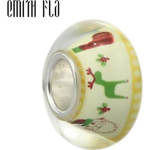Emith Fla 100% Real 925 Sterling Silver Father Christmas Santa Claus Murano Glass Bead Fit Original European Charm Bracelets