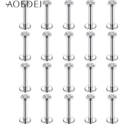 AOEDEJ 20 PCS Zircon Labret Lip Bar Stud Piercing 16G 316L Stainless Steel Cartilage Ear Tragus Stud Piercing Jewelry for Women