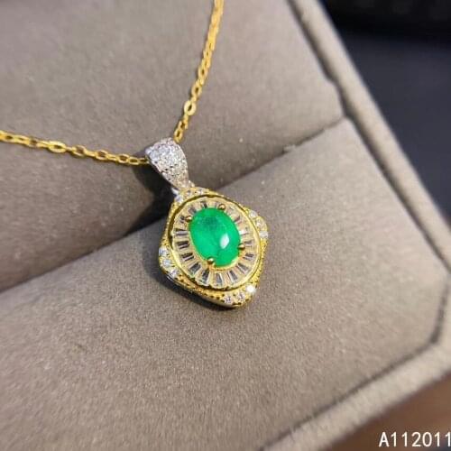 KJJEAXCMY Fine Jewelry 925 Sterling Silver inlaid Natural Emerald Womans lovely new Pendant popular Necklace Support test