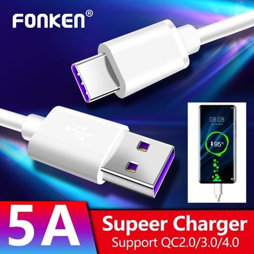 FONKEN 5A Type C Cable Super Charge USB C Cables Fast Charger Phone Cable Type-C Android Tablet Data Cord Universal USB C Wires