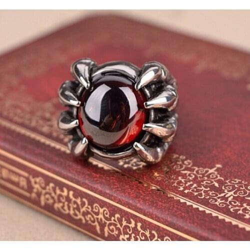 Dragon Claw Retro Punk Goth Big Black Red Stone Mens Alloy Cast Ring Gothic Punk Men Mens Big Stone Ring Gem Red