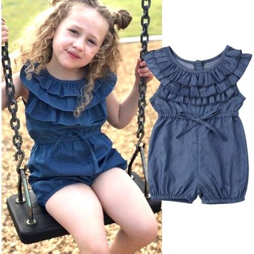 Toddler Kids Baby Girl Summer Clothing Princess Ruffle Denim Romper Jumpsuit Causal Outfits Girls Clothes