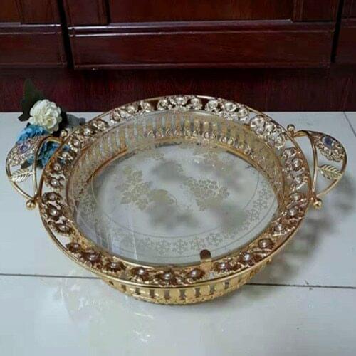 European style creative metal glass fruit plate KTV hotel home furnishing table glass fruit plate glass cake plate
