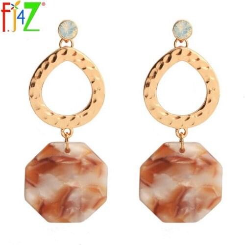 F.J4Z 2017 Hot Trendy Unusual Style Womens Dangle Earrings Fashion Hollow Gass Resin Zinc Alloy Earrings For Party