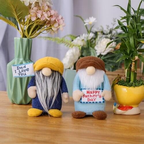 Cute Velvet Happy Fathers Day Gnome Faceless Dwarf Elf Doll Handmade Craft Gift Desktop Table Ornament Home Decoration
