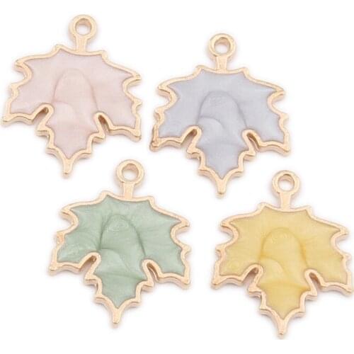 Mini Order 10pcs 24*18mm Glitter Enamel Alloy Charms Kawaii Maple Leaf Drip Oil Metal Bracelet Necklace Earring Floating Pendant