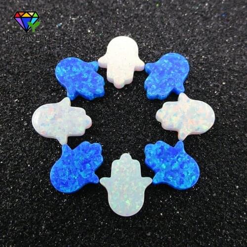 Hamsa Opal Stone OP17 White High Quality 11x13mm Hand Shape Synthetic OP05 Blue Opal Stone For Jewelry