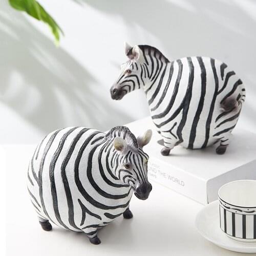 Resin Fat Zebra Figurines Nordic Modern Animal Ornaments Desktop Zebra Model Home Room Office Animal Statue Decoration