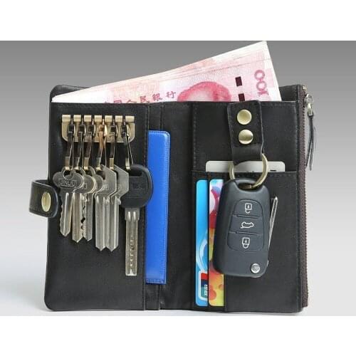 Factory direct leather large capacity key bag mens multifunctional car leather key bag coin purse key organizer key pouch
