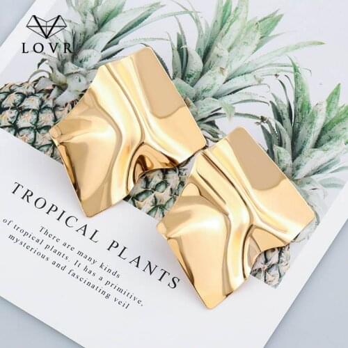 LOVR New Gold Vintage Fashion Big Statement Drop Dangle earrings For Women Geometric Metal earrings 2019 modern Jewelry