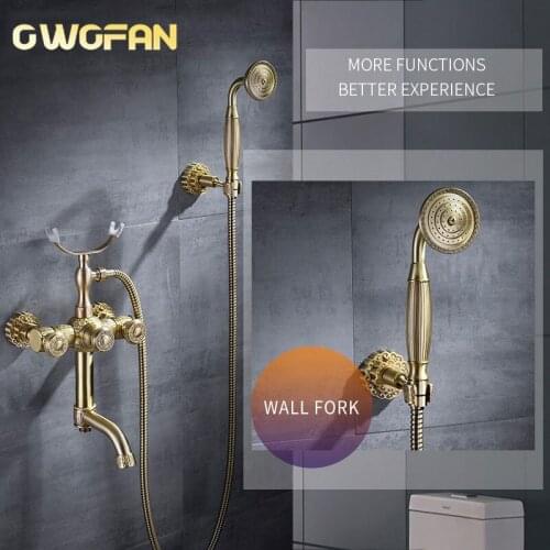 Bathtub Faucets Luxury Gold Brass Bathroom Faucet Mixer Tap Wall Mounted Hand Held Shower Head Kit Shower Faucet Sets 88313