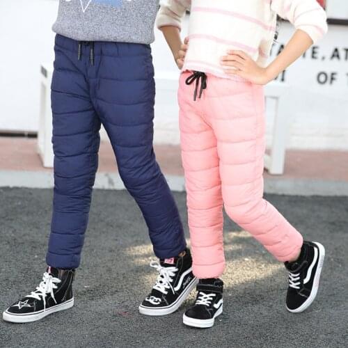 Thicken Winter Snow Pants For Baby Boys Girls Adjustable High Waist Warm Children Clothes Waterproof Kids Ski Trousers Pant Long