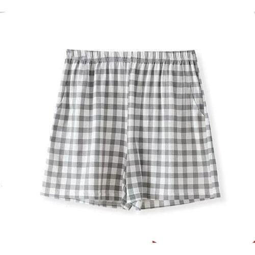 Women Plaid Pajama Shorts Cotton Gauze Thin Lounge Home Sleep Bottoms Summer Elastic Waist Beach Shorts Sleep Wear Plus Size
