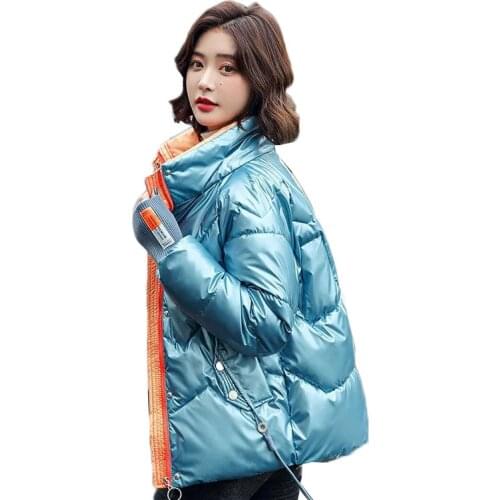 Womens Winter Jacket Parka Shiny Womens Bread Winter Coat Down Cotton Padded Jacket Casual Girl Jaqueta Feminina Short H110