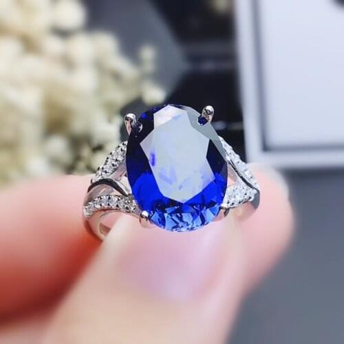 Blue sapphire ring Per jewelry 925 sterling silver 10*14mm 7.3ct gemstone Fine jewelry Women rings J2120812