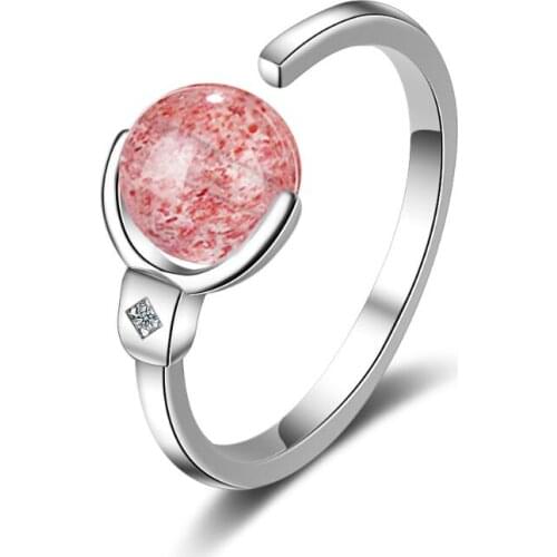 Fashion Personality Geometric Strawberry Crystal Opening Luck Rings For Women 925 Sterling Silver Jewelry Party Gift SAR81