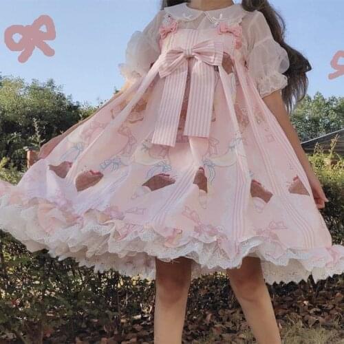 Sweet Lolita Cuckoo Dessert Lolita Dress Jsk Sling Dress Women Vintage Pink Dress Japanese Harajuku Kawaii Cute Clothing