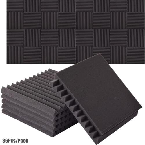 36Pcs/Pack 12"x12"x1" Acoustic Foam Wedge Panel Tiles Studio Soundproof Foam Wall Pad Room Sound Insulation Treatment with Tapes