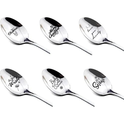 1PCS Stainless Steel Christmas Soup Spoons MERRY Christmas Tableware Decoration Table Xmas Decor for Home Noel Gift Navidad
