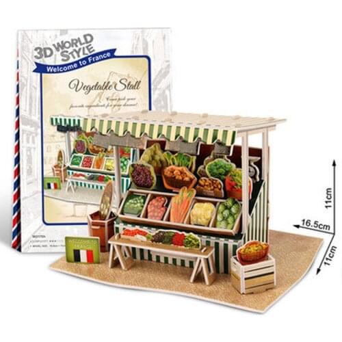 T70 3D Puzzle French vegetable stand DIY Creative gift Educational toys World style tour construction paper model