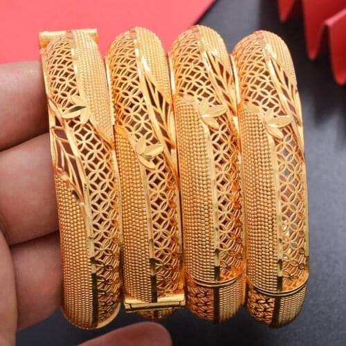 4pcs Dubai Gold color Bangle For Women Girls Indian Bracelet Africa Ball Jewelry Bangle&Bracelet Ethiopian Wedding Bride Jewelry