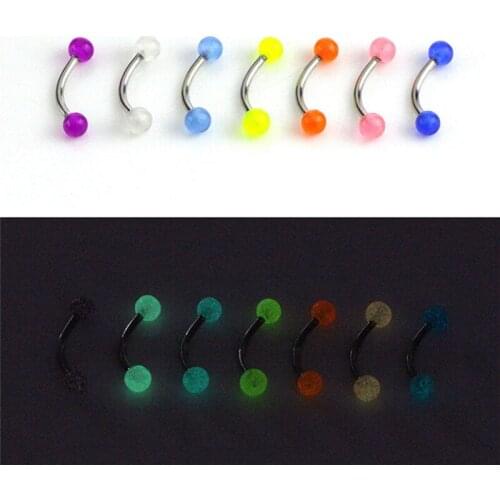 7PCS/Set Glow In The Dark Ball Barbell Eyebrow Rings Bar Tragus Piercing Jewelry
