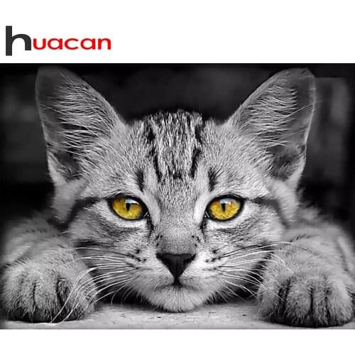 Huacan Cat Diamond Painting Animal Cross Stitch Diamond Embroidery Mosaic Black White Home Art Decoration For Home