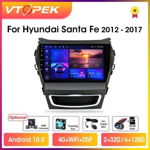 Vtopek 9" 4G+WiFi DSP RDS 2din Android 10.0 Car Radio Multimedia Player Navigation GPS For Hyundai Santa Fe 2012-2017 Head Unit