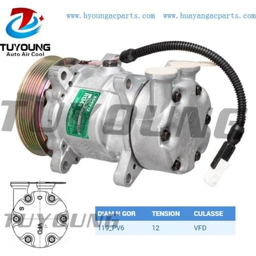 SD6V12 car a/c compressor fit for-CITROEN Saxo Xsara-Peugeot 206 307 6453CN 9646273880 1854107 6453JG 6453EH 6pk 119mm 12v VFD