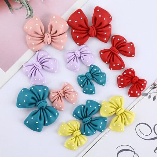 20Pcs White Dots Bowknot Flatback Planar Resin Ornament DIY Craft Supplies Phone Shell Patches Arts Decor Kids Hair Accessories