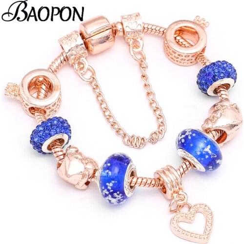 BAOPON Hot Sale European Luxury Jewelry Charm Bracelets For Women Crystal Love Heart Beads Brand Bracelets Pulseras Jewelry