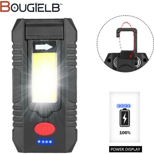 COB Work Light USB Rechargeable LED Flashlight Folded Camping Lamp Waterpoof Torch Magnet Hook Lantern Car Repair 360 ° Rotation