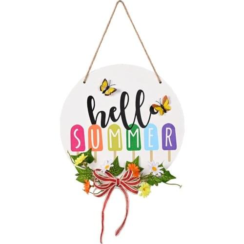 Garland Hello Summer Sign Decoration Gift 30cm Wall Hanging Round Home Door Craft Ornaments