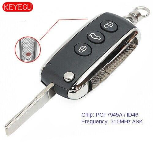 Keyecu Smart 3+1 Button Remote Key Fob ASK 315MHz ID46 for Bentley C*ontinental GT GTC Flying Spur
