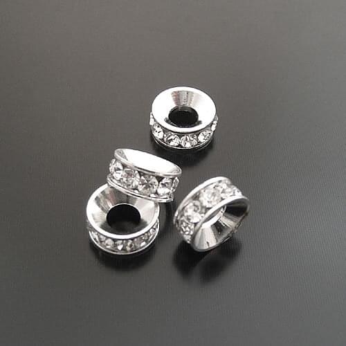 17910)10PCS 9MM Silver Color Brass Round Circle with Rhinestone Spacer Beads Diy Jewelry Findings Accessories Wholesale